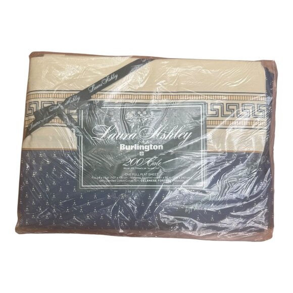 Vtg Laura Ashley For Burlington 200 Thread Ct Navy & Cream Full Sheet Set 3 pc - Picture 5 of 10